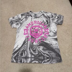 American Fighter Black and White Swirl Tee with Pink Logo